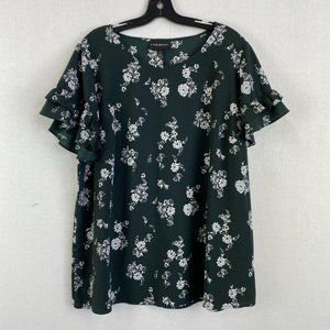 LANE BRYANT Dark Green Floral Print Blouse